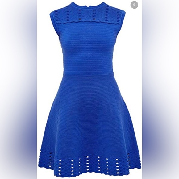 NWOT Ted Baker Zaralie Jacquard Royal Blue Fit Flare Sweater Dress sz 2 / US 6-8 - Picture 16 of 16